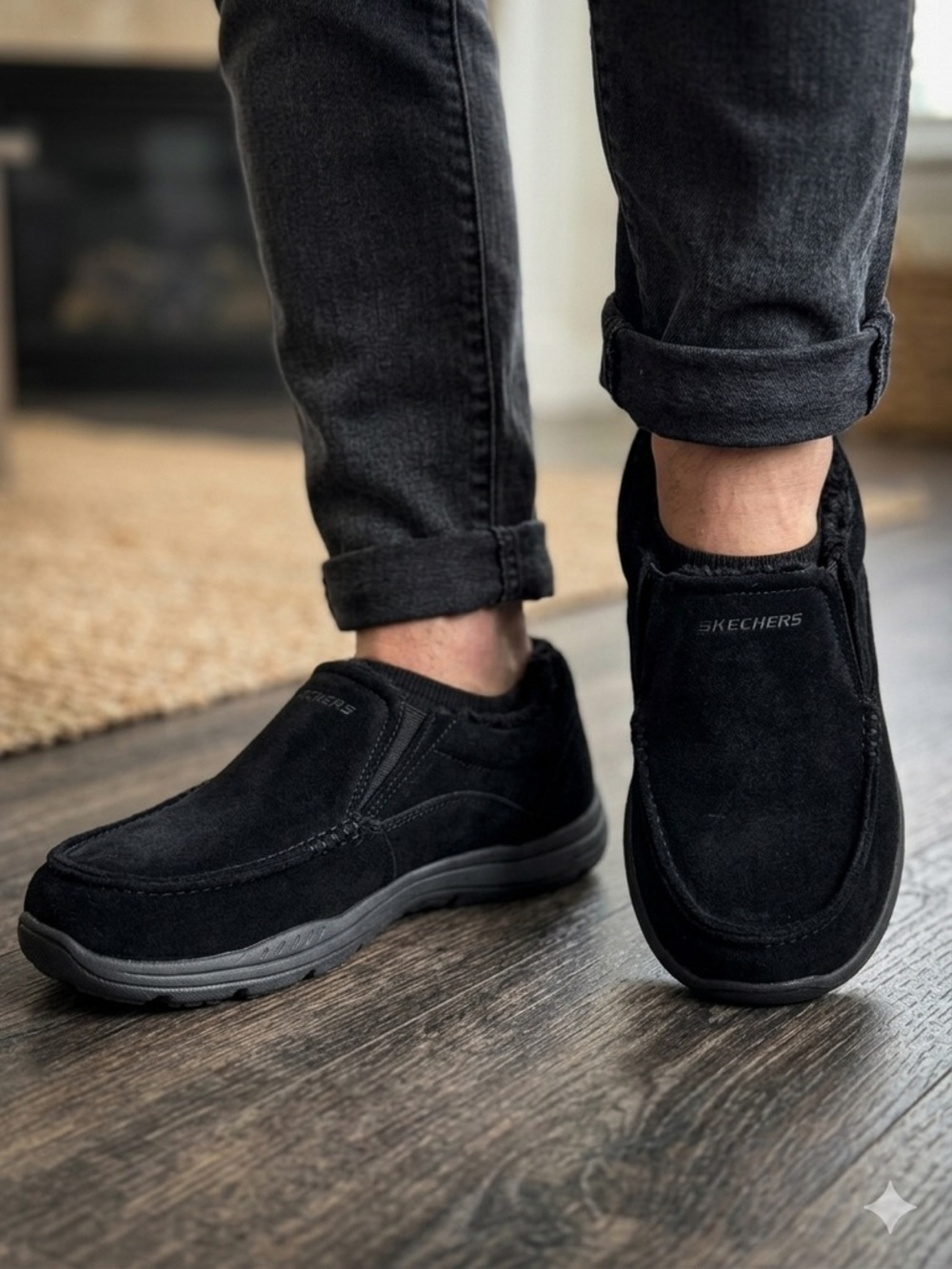 Skechers Black Slip-On Suede Casual Loafers